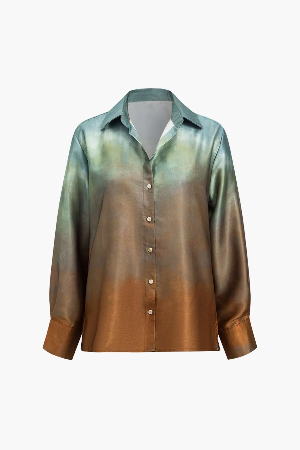 Tie Dye Print Satin Button Long-Sleeve Shirt