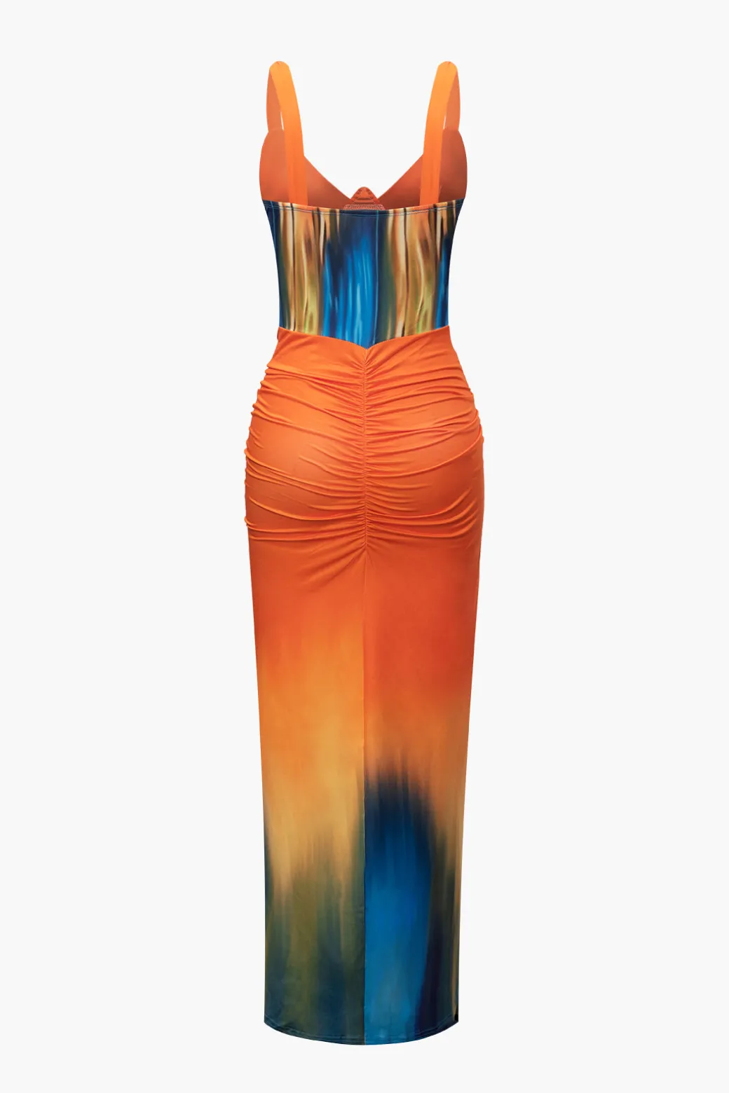 Tie Dye Print V-neck Ruched Maxi Dress