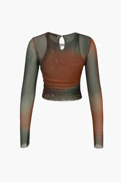 Tie Dye Sheer Mesh Long Sleeve Top