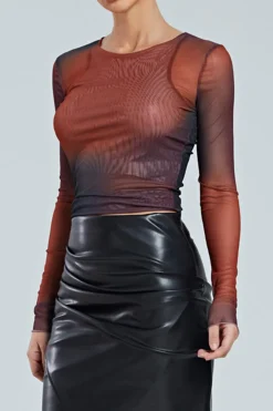 Tie Dye Sheer Mesh Long Sleeve Top