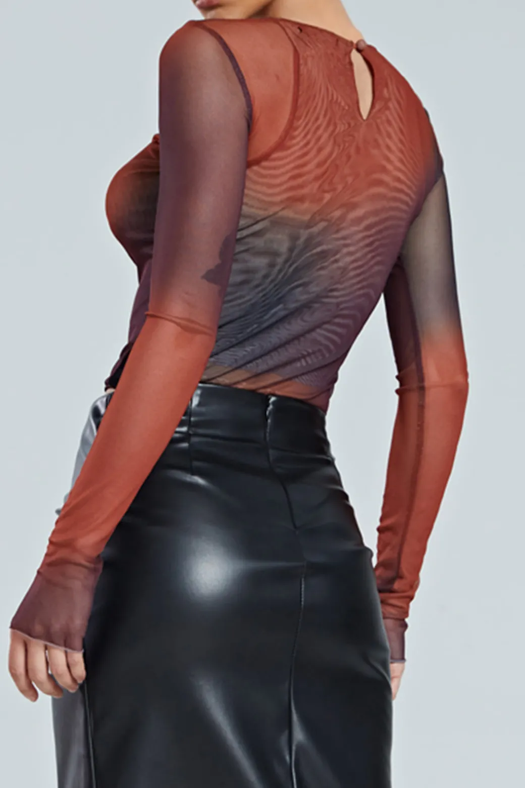 Tie Dye Sheer Mesh Long Sleeve Top