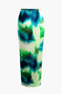 Tie Dye Twist Split Midi Skirt