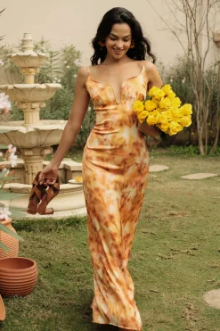 Tie Dye V-neck Backless Slip Maxi Dress