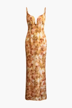 Tie Dye V-neck Backless Slip Maxi Dress