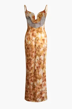 Tie Dye V-neck Backless Slip Maxi Dress