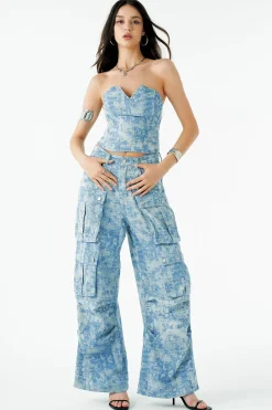 Tie Dye V-neck Denim Strapless Top