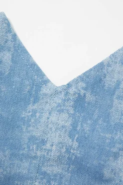 Tie Dye V-neck Denim Strapless Top