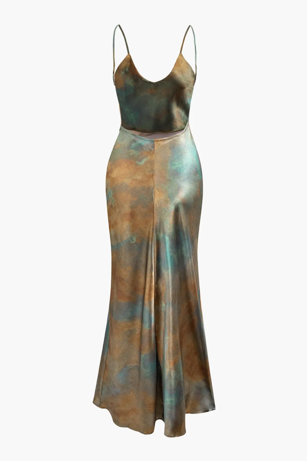 Tie Dye V-neck Satin Maxi Dress