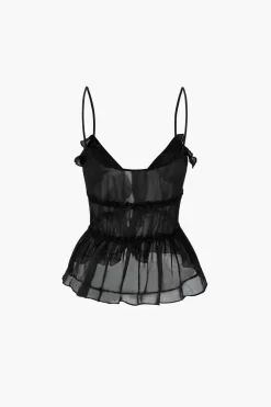 Tie Front Sheer Ruffle Cami Top