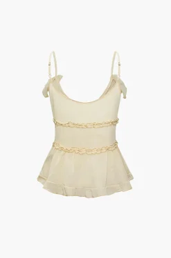 Tie Front Sheer Ruffle Cami Top