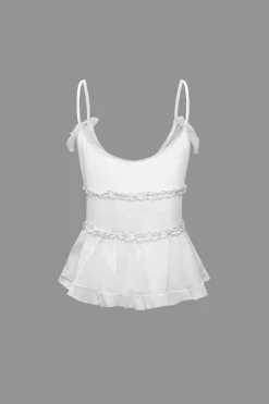 Tie Front Sheer Ruffle Cami Top