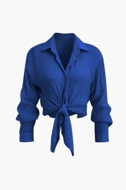 Tie Front Shirt And Wide Leg Pants Set