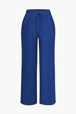 Tie Front Shirt And Wide Leg Pants Set