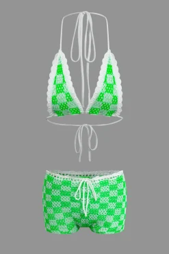 Tie Halter Crochet Open Knit Cami Top And Shorts Set