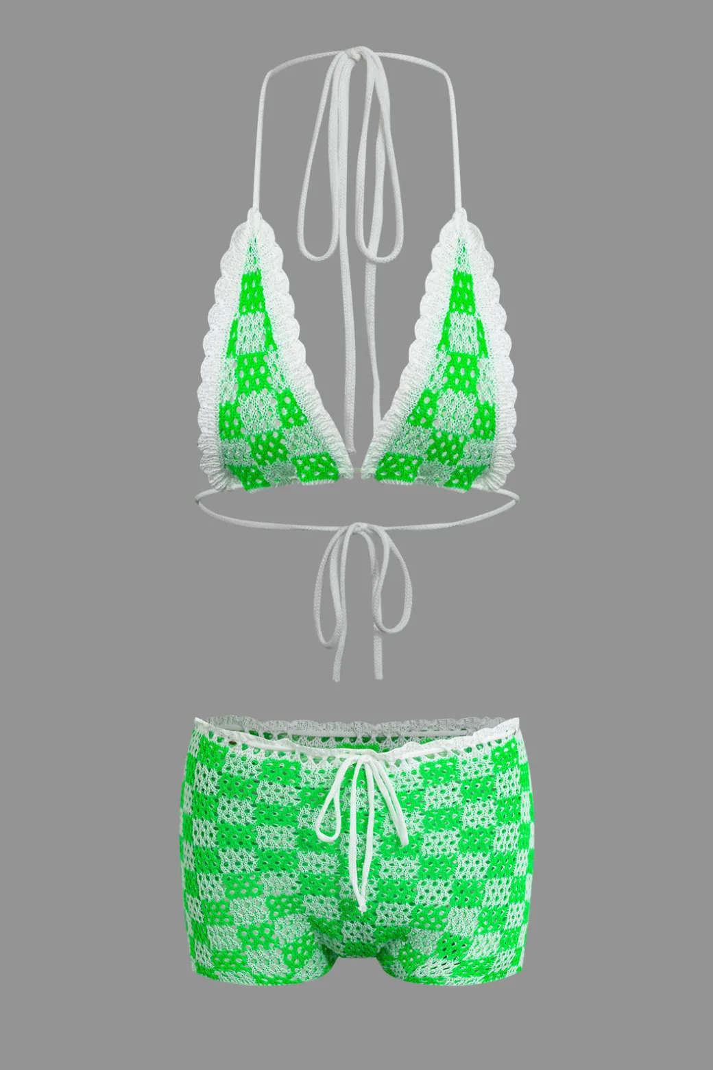 Tie Halter Crochet Open Knit Cami Top And Shorts Set