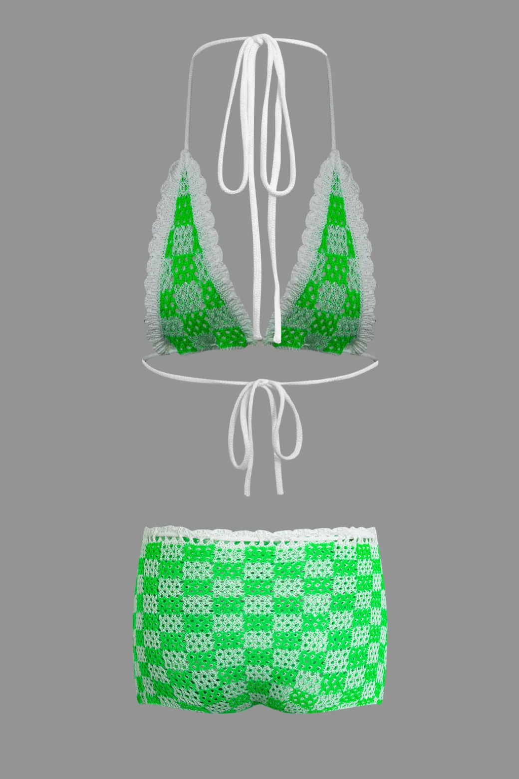 Tie Halter Crochet Open Knit Cami Top And Shorts Set