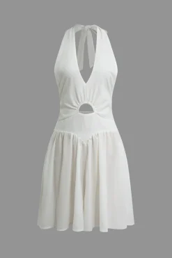 Tie Halter Knot Backless Pleated Romper