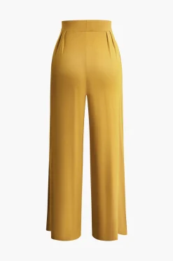 Tie Knot Front Ruched Tube Top And Pleated Wide Leg Pants