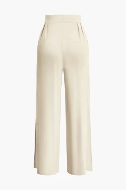 Tie Knot Front Ruched Tube Top And Pleated Wide Leg Pants