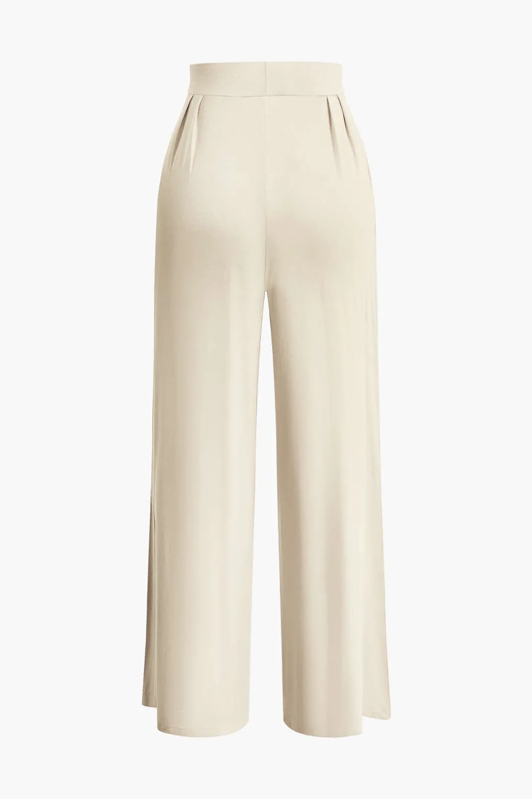 Tie Knot Front Ruched Tube Top And Pleated Wide Leg Pants