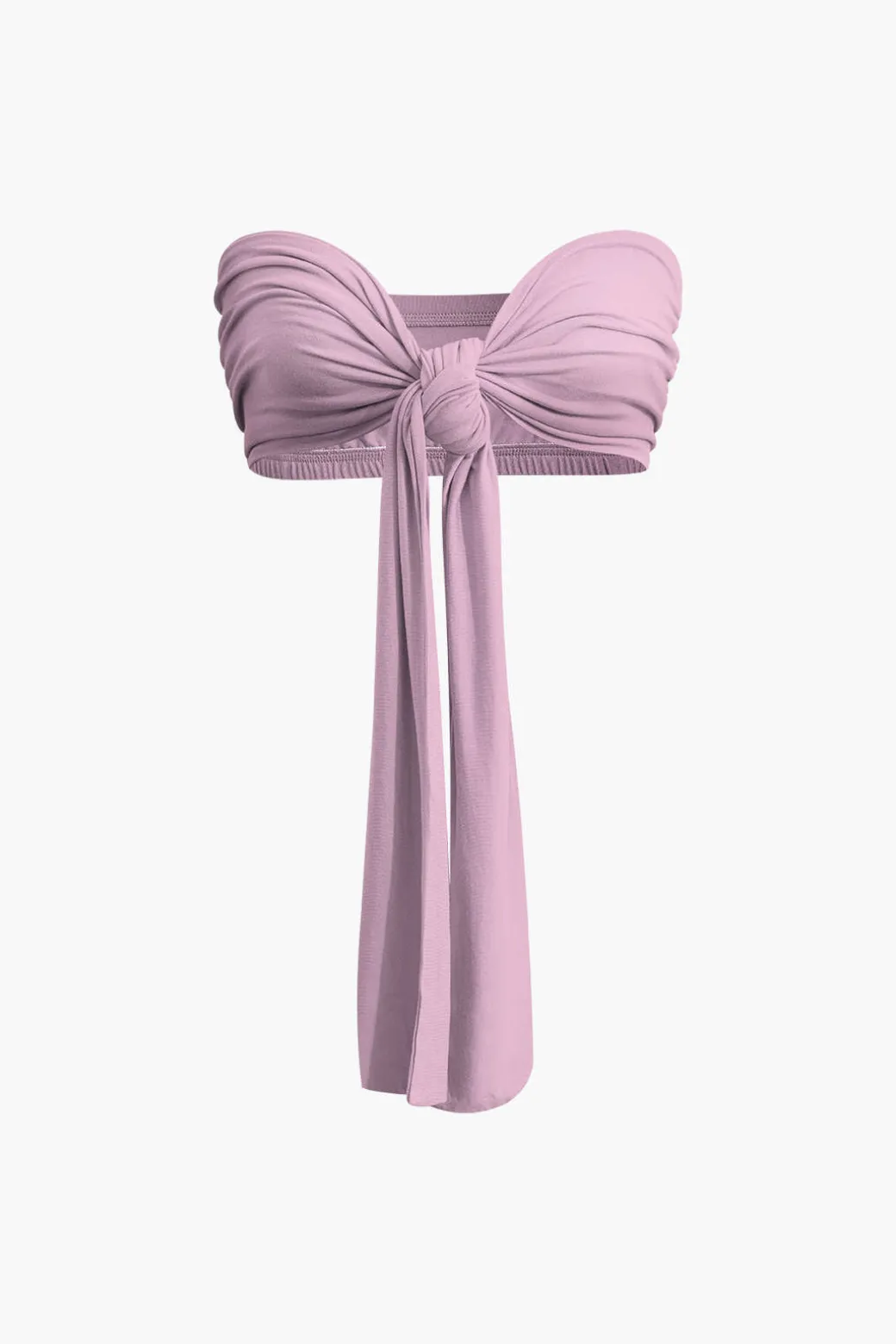 Tie Knot Front Ruched Tube Top And Pleated Wide Leg Pants
