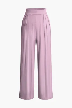 Tie Knot Front Ruched Tube Top And Pleated Wide Leg Pants