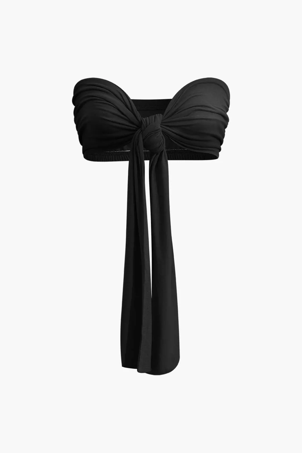 Tie Knot Front Ruched Tube Top And Pleated Wide Leg Pants