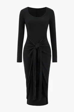 Tie Long Sleeve Midi Dress