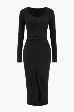 Tie Long Sleeve Midi Dress