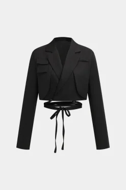 Tie Up Fake Pocket Blazer