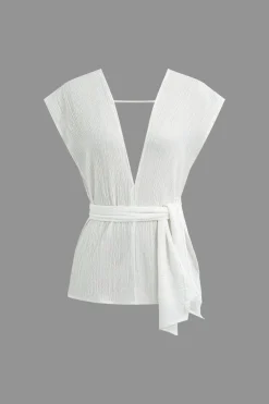 Tie Waist V-Neck Pants Set