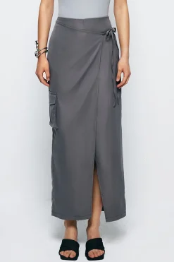 Tie Wrap Split Midi Skirt