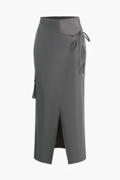 Tie Wrap Split Midi Skirt