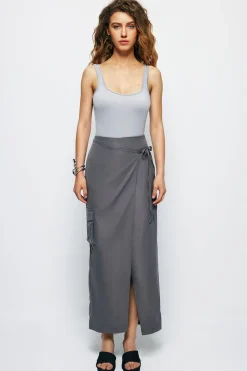 Tie Wrap Split Midi Skirt