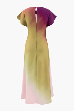 Tie-Dye Satin Cap Sleeve Maxi Dress