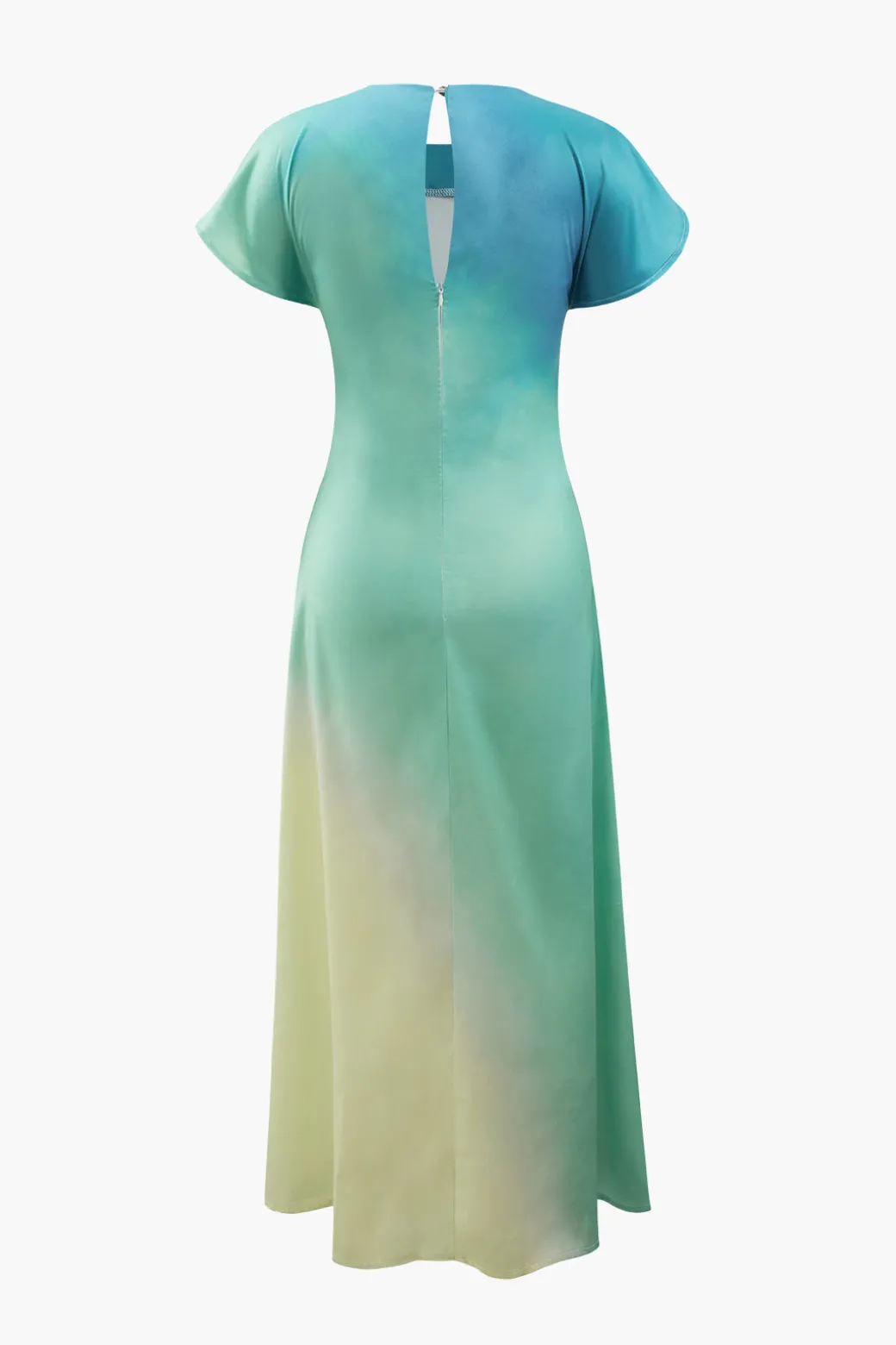 Tie-Dye Satin Cap Sleeve Maxi Dress
