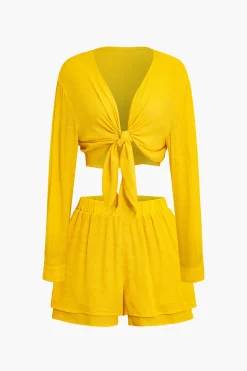 Tie-Front Crop Top And Shorts Set