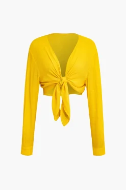 Tie-Front Crop Top And Shorts Set