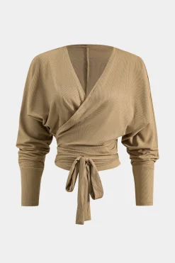 Tie-Up Asymmetrical V-Neck Long-Sleeve And Trousers Set