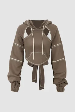 Topstitching Cut Out Backless Hoodie