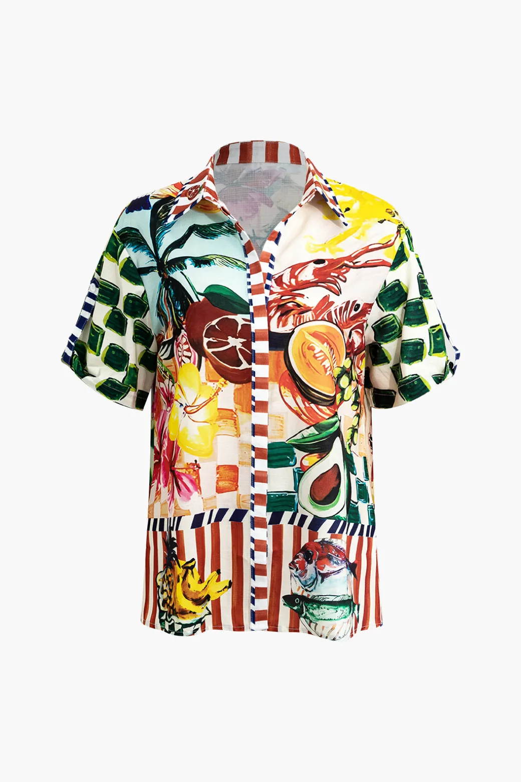 Tropical Print Tie Front Crop Shirt