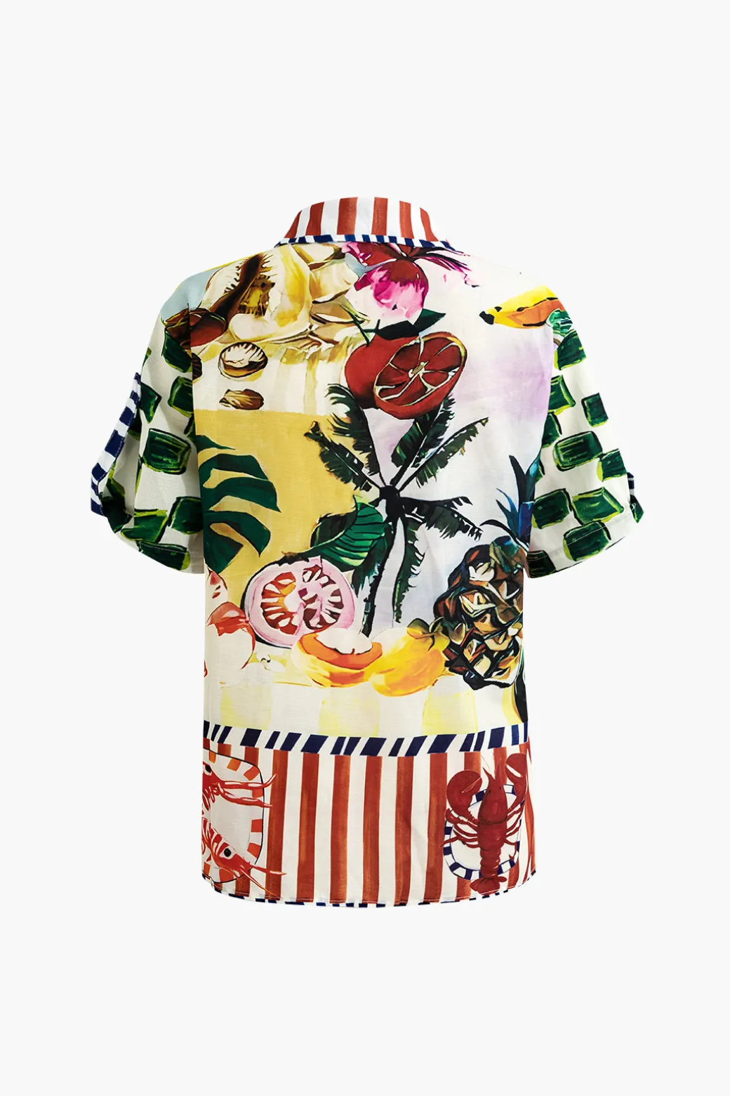 Tropical Print Tie Front Crop Shirt