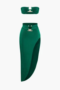 Tube Top And Asymmetric Slit Skirt Set