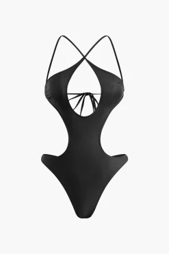 Tummy Control Cross Tie Back Cut Out One-Piece Swimsuit