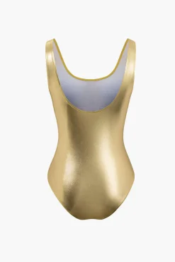 Tummy Control Metallic Round Neck One-piece Swimsuit