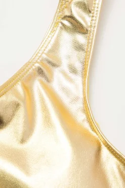 Tummy Control Metallic Round Neck One-piece Swimsuit