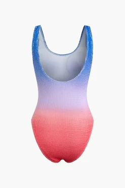 Tummy Control Ombre Textured Square Neck Backless One-Piece Swimsuit