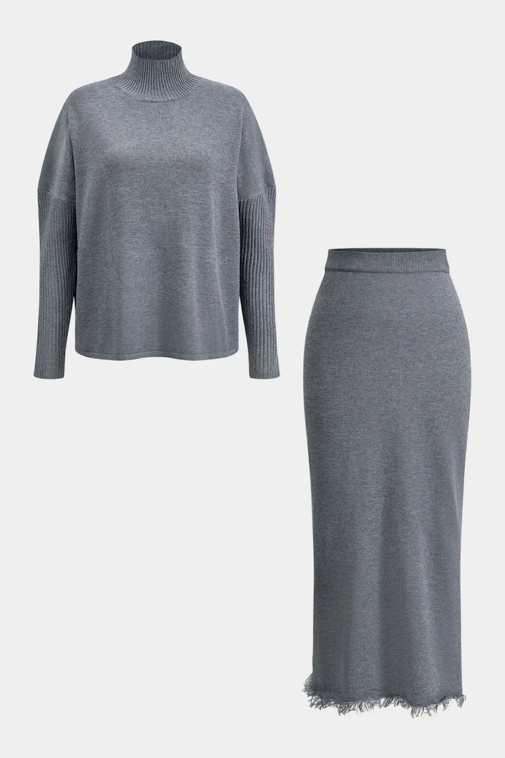 Turtleneck Long Sleeve Top And Skirt Set