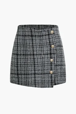 Tweed Button Mini Skirt