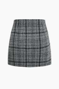 Tweed Button Mini Skirt